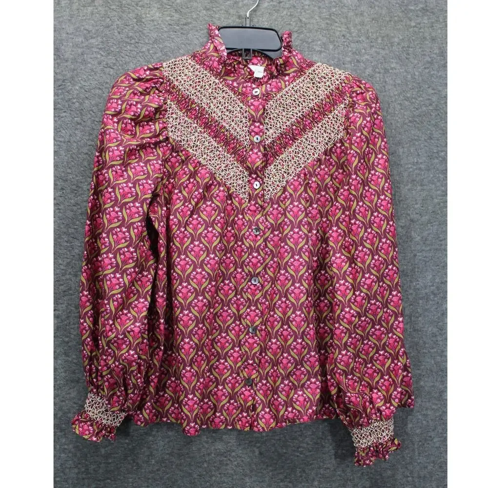 Entro Floral Yoked Long Sleeve Top Size Small - Picture 2 of 8